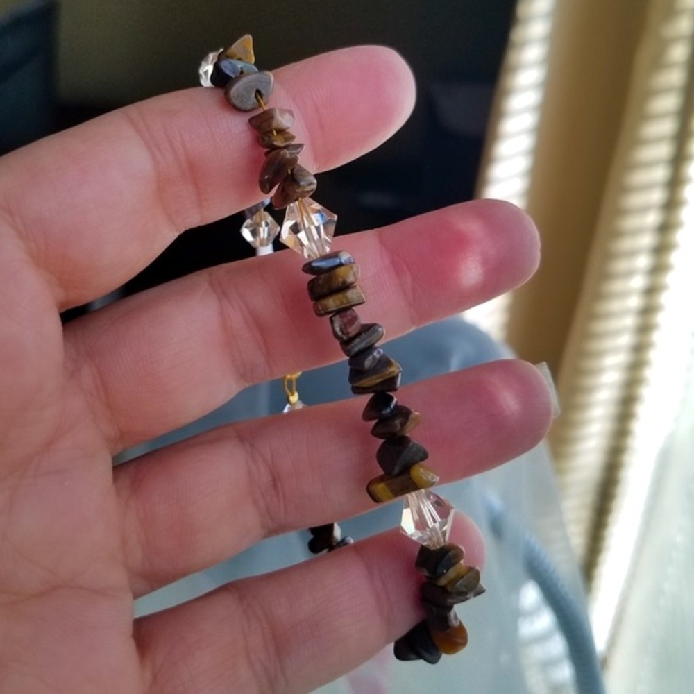 Swarovski Elements Genuine Tiger Eye & Crystal Bracelet NWT